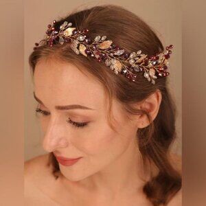 NWT Crystal Hair Vine Wedding Fall Red Hair Piece Boho Hair Vine Gold Leaf